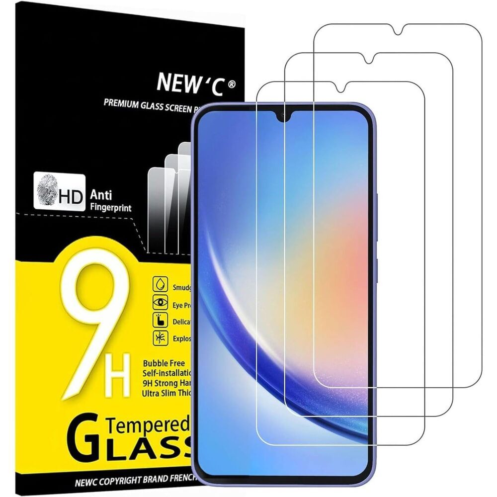 NEW'C 3 Pack Designed for Samsung Galaxy A34 5G, Screen Protector Tempered Glass